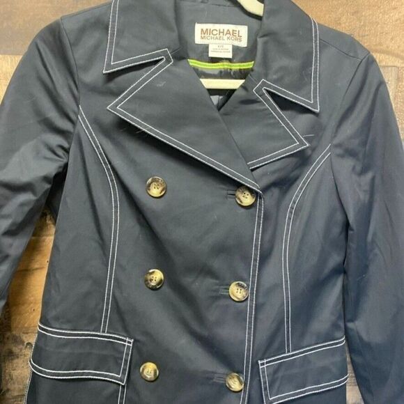 MICHAEL KORS Trench Coat X/S Women’s Black Button Jacket - Picture 2 of 4